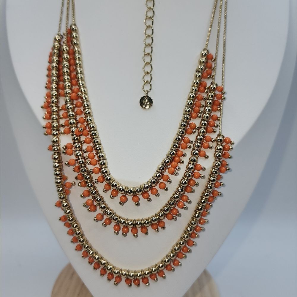 RB Coral Beaded Gold Chain Necklace 34" NWOT